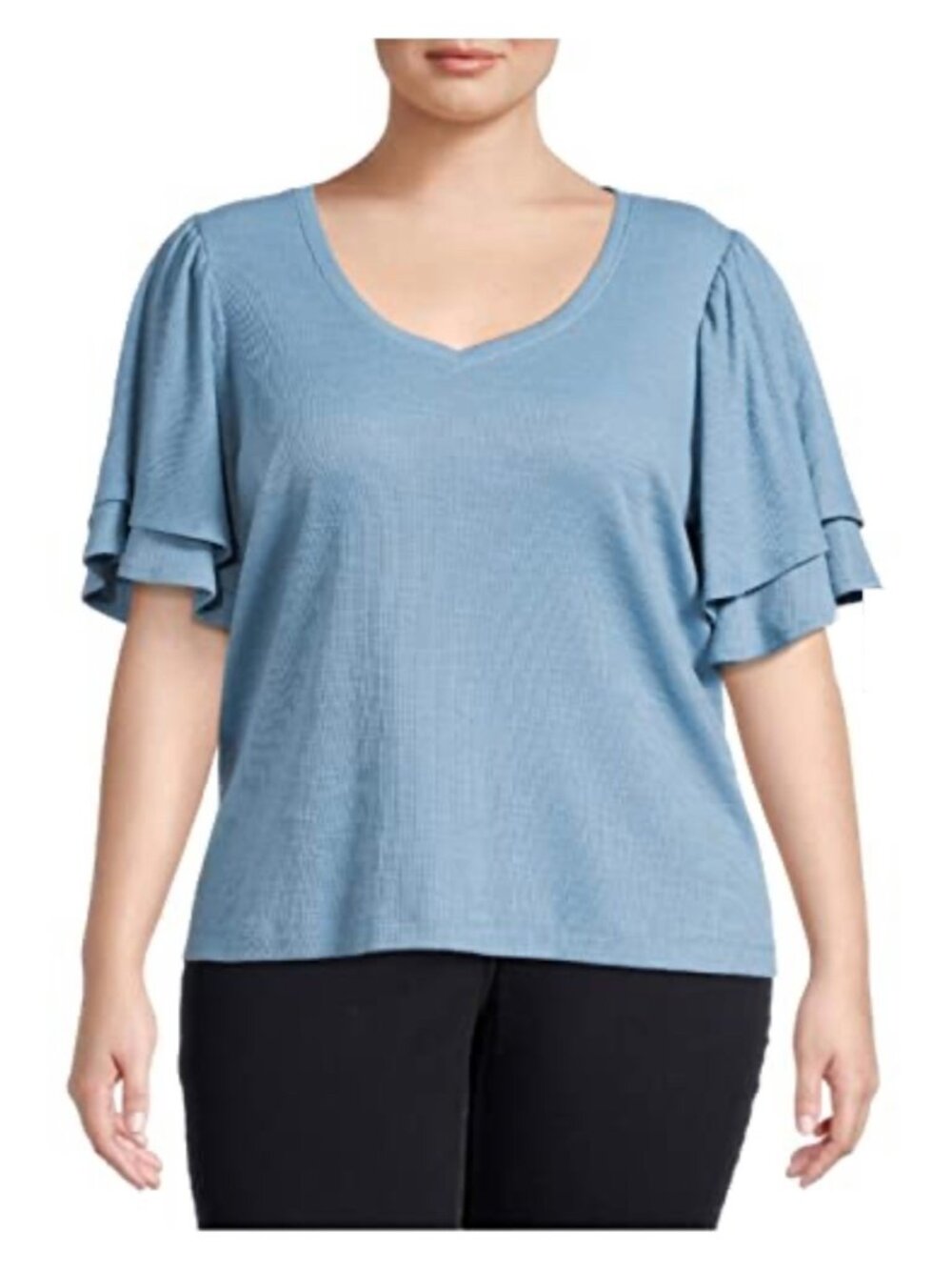 Terra & Sky Angel Aged Blue Plus Size Double Layered Sleeve Top - 3X